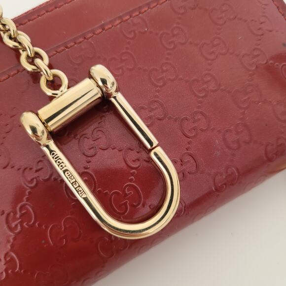 Gucci Logo Heart Charm Card Key Wallet Zip Monogram Red Patent Leather Compact - Picture 7 of 12